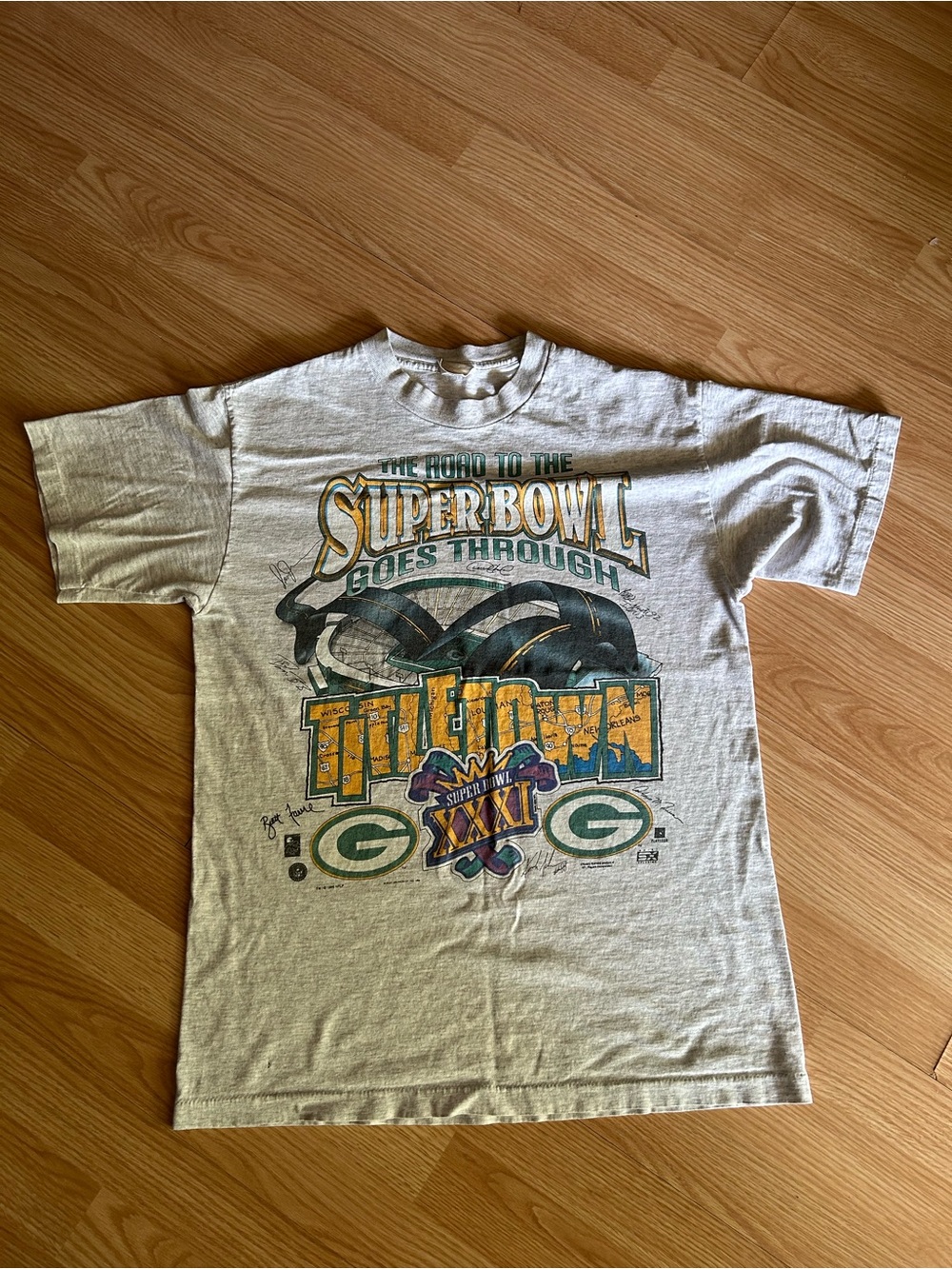 Vintage 1996 Green Bay Packers Road to the Super Bowl Tee Large
